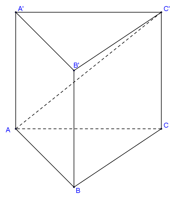 Đề: Cho hình lăng trụ đều ABC.A’B’C' có cạnh đáy bằng a, A’C hợp với mặt đáy một góc 600. Tính thể tích của khối lăng trụ ABC.A’D’C’. 1