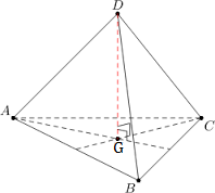 Đề: Gọi ({V_1}) là thể tích của khối tứ diện đều (ABCD) và ({V_2}) là thể tích của hình nón ngoại tiếp khối tứ diện (ABCD). Tính tỉ số (frac{{{V_1}}}{{{V_2}}}). 1