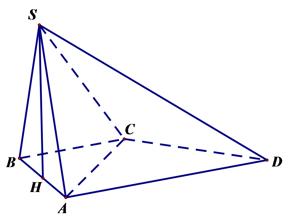 Đề: Cho hình chóp S.ABCD có đáy ABCD là hình thang vuông tại A và B, (AB = BC = frac{1}{2}AD = a). Tam giác SAB đều và nằm trong mặt phẳng vuông góc với đáy. Tính thể tích khối chóp S.ACD. 1