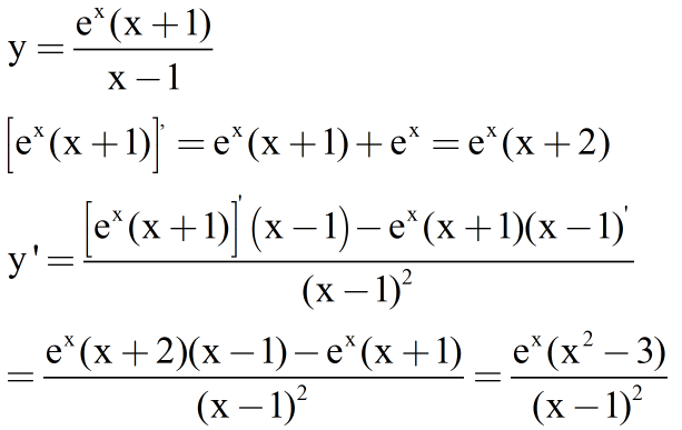 Đề bài: Tìm đạo hàm của hàm số  (y = frac{{{e^x}(x + 1)}}{{x - 1}}.) 1