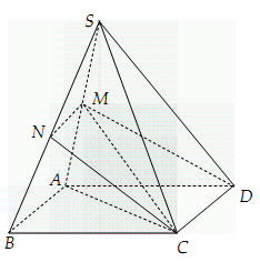 Đề: Cho hình chóp (S.ABCD) có đáy (ABCD) là hình bình hành, M và N theo thứ tự là trung điểm của SA và SB. Tính tỉ số thể tích (frac{{{V_{S.CDMN}}}}{{{V_{S.CDAB}}}}). 1