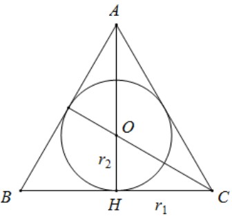 Đề: Cho một hình nón (N) có góc ở đỉnh bẳng 600 và bán kính đường tròn đáy bằng r1. Mặt cầu (C) có bán kính r2 tiếp xúc với mặt đáy và mặt xung quanh của (N). Tính tỉ số (T = frac{{{r_2}}}{{{r_1}}}) 1