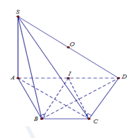 Đề: Cho hình chóp S.ABCD có đáy ABCD là hình thang cân với đáy lớn (AB = 2a,AB = BC = a). Cạnh bên SA = 2a và vuông góc với mặt phẳng (ABCD). Tính thể tích V của khối cầu ngoại tiếp hình chóp S.ABCD. 1
