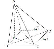 Đề: Cho hình chóp S.ABCD có đáy ABCD là hình chữ nhật với (AB = asqrt 3 ,,AD = asqrt 2 .) Hình chiếu vuông góc của điểm S trên mặt phẳng (ABCD) là trung điểm H của AB. Biết SC tạo với đáy một góc ({45^0}.) Tính thể tích khối chóp S.ABCD. 1