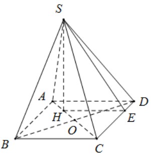 Đề: Cho hình chóp S.ABCD có đáy là hình vuông tâm O, AB = a. Hình chiếu vuông góc của S trên mặt phẳng (ABCD) trùng với trung điểm đoạn OA. Góc giữa mặt phẳng (SCD) và mặt phẳng (ABCD) bằng 600. Tính thể tích V của hình chóp S.ABCD. 1
