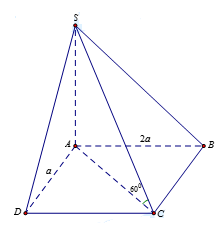 Đề: Cho hình chóp S.ABCD có SA vuông góc với mặt phẳng (ABCD), đáy ABCD là hình chữ nhật có (AB = 2a,AD = a). Cạnh bên SC tạo với mặt phẳng đáy một góc 600. Tính thể tích V của khối chóp S.ABD theo a. 1