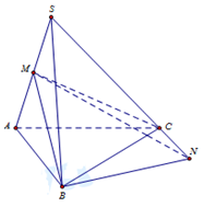 Đề: Cho hàm số S.ABC. Gọi M là trung điểm của đoạn SA, N là điểm trên đường thẳng SC sao cho (frac{{{V_{S.MNB}}}}{{{V_{S.ABC}}}} = frac{2}{3}). Trong các khẳng định sau, tìm khẳng định đúng. 1
