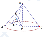 Đề: Một hình nón đỉnh S, đáy hình tròn tâm O và (SO = h.) Một mặt phẳng (P) qua đỉnh S cắt đường tròn (O) theo dây cung AB sao cho (widehat {AOB} = {90^o},) biết khoảng cách từ O đến (P) bằng (frac{h}{2}.) Khi đó diện tích xung quanh của hình nón bằng: 1