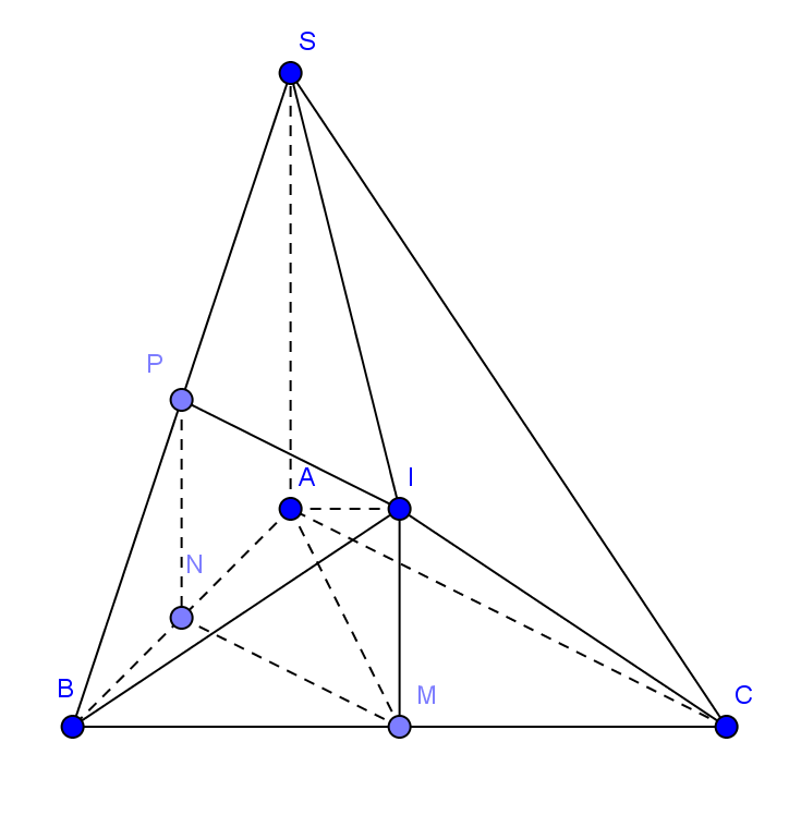 Đề: Cho hình chóp S.ABC có đáy ABC là tam giác vuông cân tại A, BC=2a. SA vuông góc với mặt đáy và (SA = 2asqrt 2 .) Tính thể tích V của khối cầu ngoại tiếp hình chóp đã cho. 1