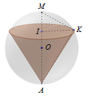 Đề: Trong các hình nón nội tiếp một hình cầu có bán kính bằng 3, tính bán kính mặt đáy của hình nón có thể tích lớn nhất. 1