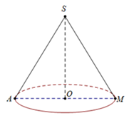 Đề: Cho hình nón có đỉnh S, tâm đáy là O, bán kính đáy là a, góc tạo bởi một đường sinh SM và đáy là ({60^0}). Tìm khẳng định đúng? 1