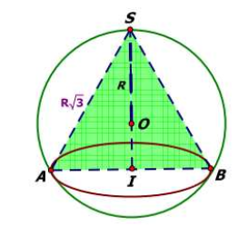 Đề: Một khối cầu có thể tích V đi qua đỉnh và đường tròn đáy của một hình nón có thiết diện qua trục là một tam giác đều. Tính tỉ số thể tích của phần khối cầu nằm ngoài khối nón (V1) và thể tích khối nón (V2). 1
