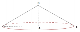Đề: Trong không gian cho tam giác ABC có (widehat A:widehat B:widehat C = 3:2:1,AB = 10cm) . Tính độ dài đường sinh l của hình nón, nhận được khi tam giác ABC xung quanh trục AB. 1